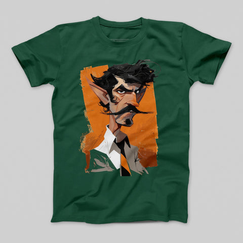 Dark-Haired Elf in Suit with Orange Background T-shirt