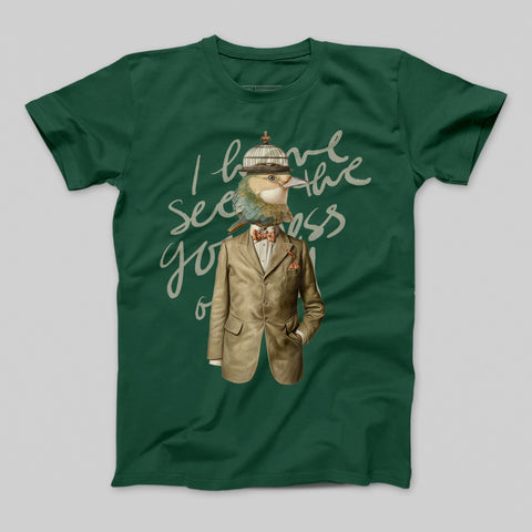 Stylish Bird in Suit with Hat Graphic Tee T-shirt