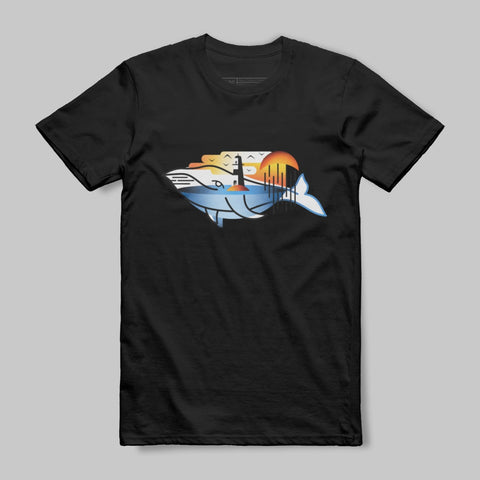 Whale Design with Sunset Ocean Scene T-shirt