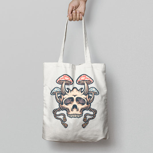 Skull and Mushroom Design Printed Tote Bag Product