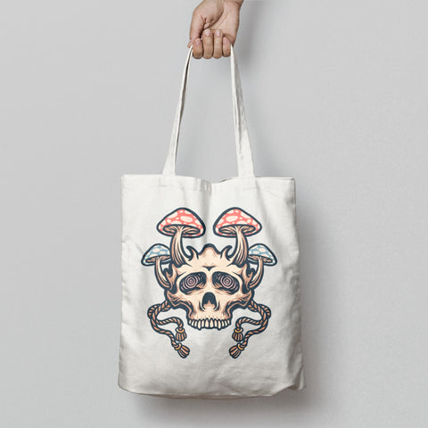 Skull and Mushroom Design Printed Tote Bag Product