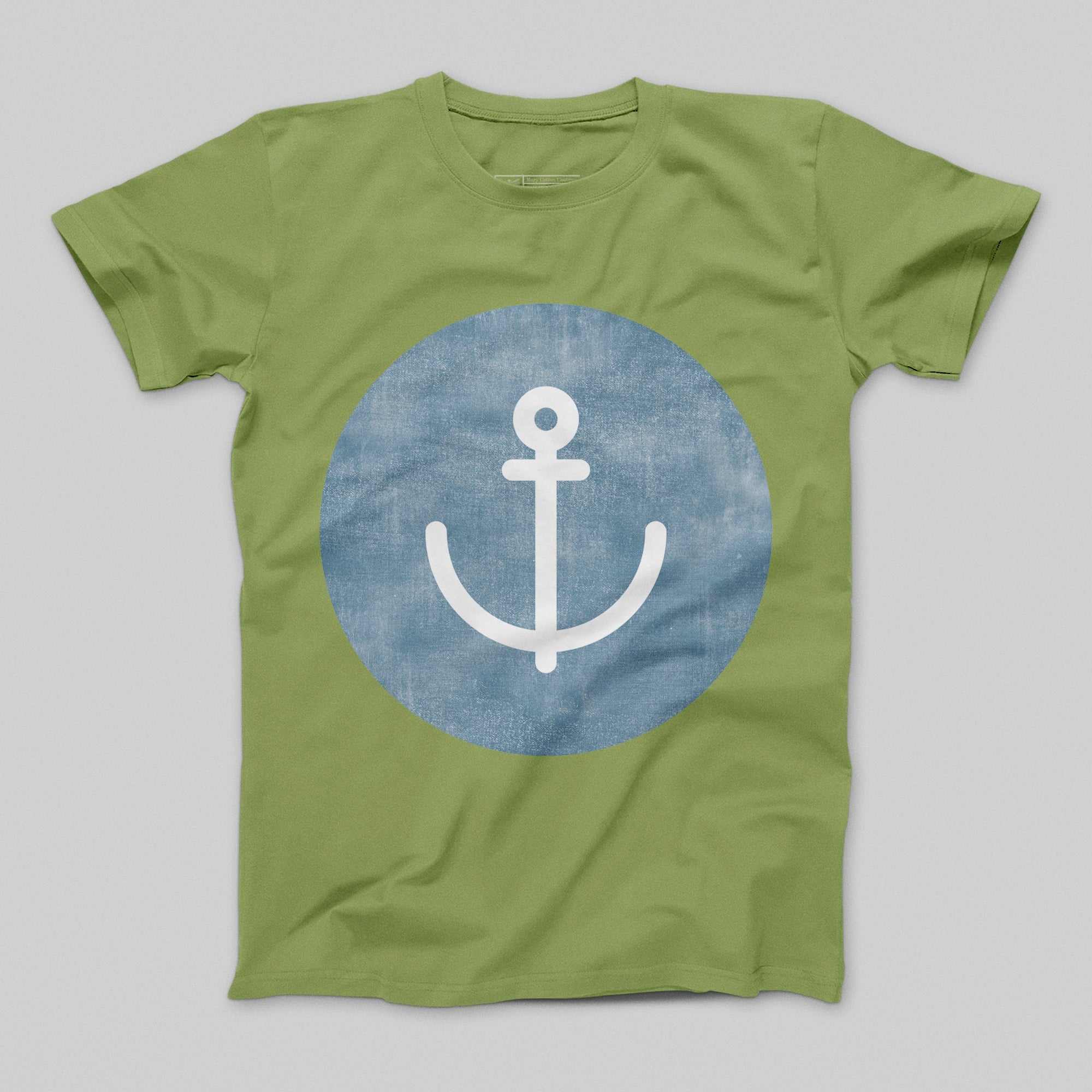 Green Tee with Blue Anchor Symbol Graphic T-shirt