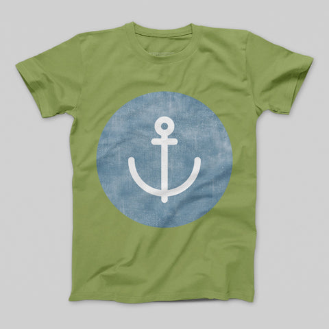 Green Tee with Blue Anchor Symbol Graphic T-shirt