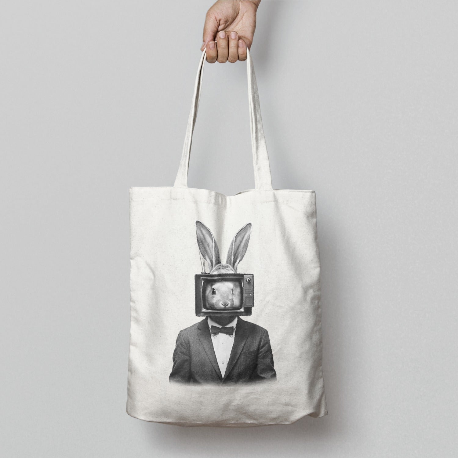 Unique Rabbit Head TV Screen Art Tote Bag