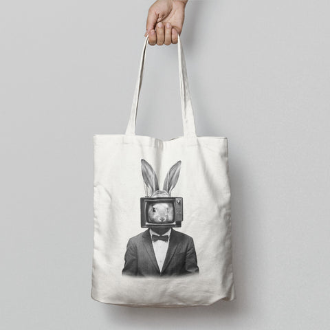 Unique Rabbit Head TV Screen Art Tote Bag