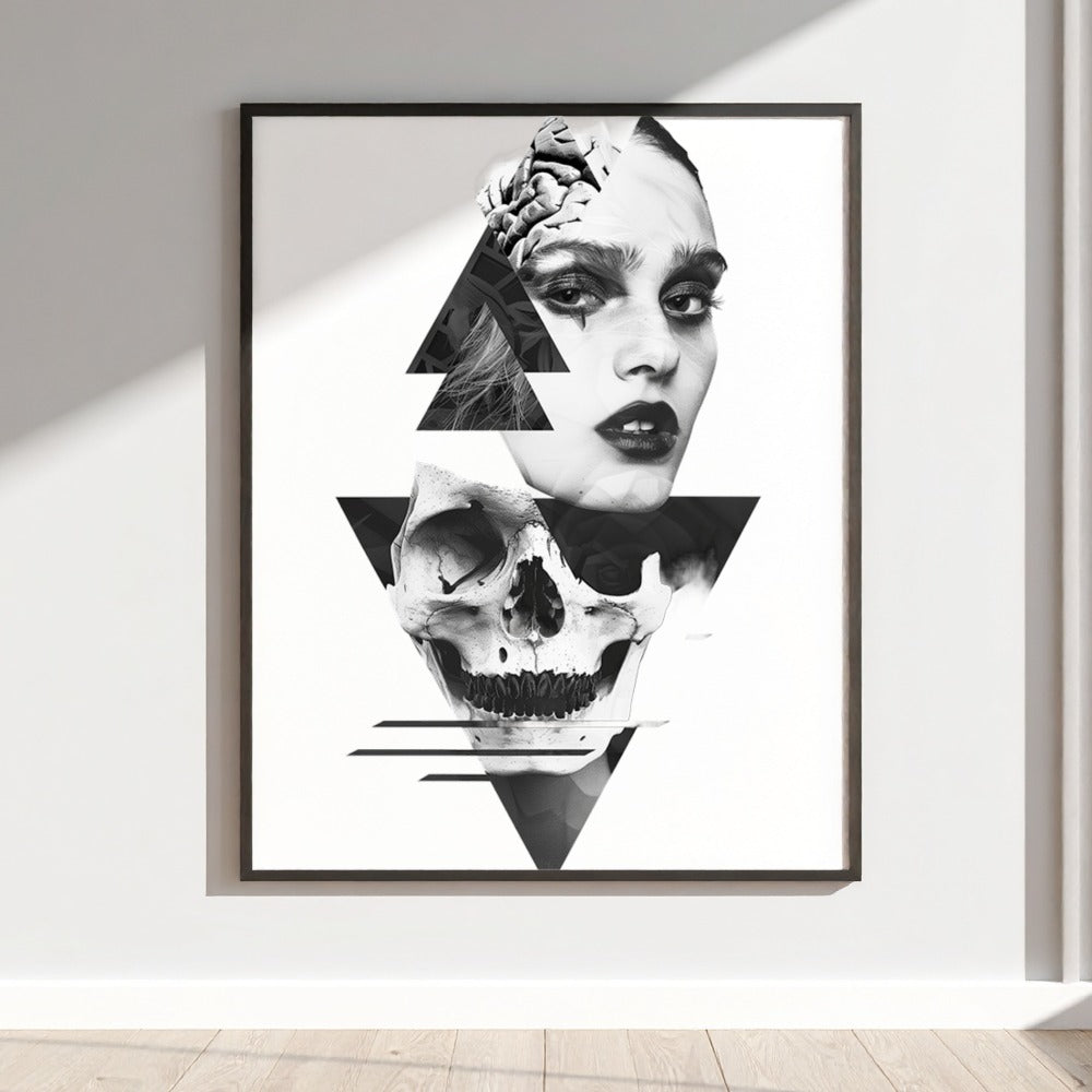 Abstract Black and White Skull and Face Art Poster