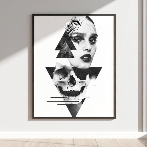 Abstract Black and White Skull and Face Art Poster