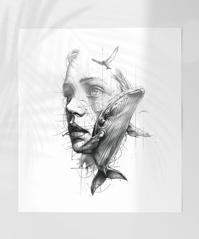 Abstract Art of Woman Whale and Bird Product