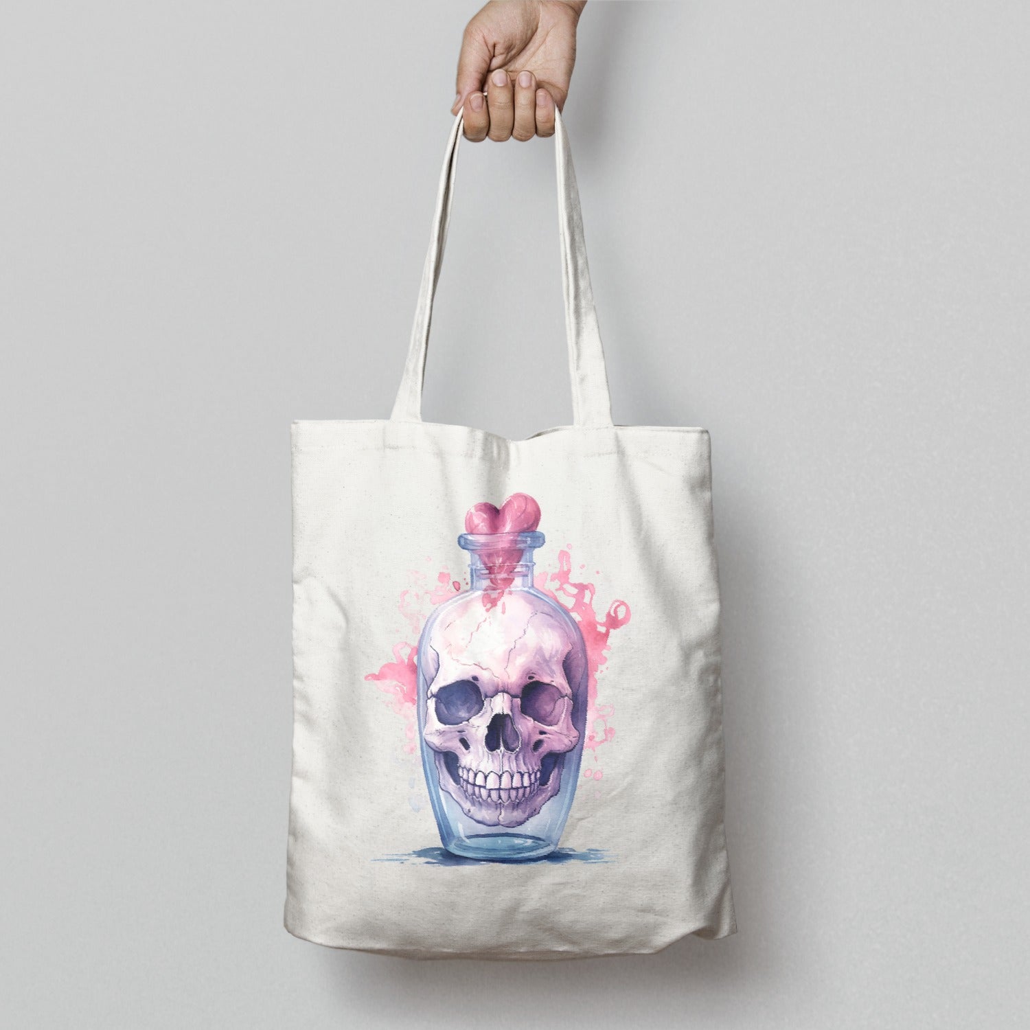 Skull in Bottle with Heart Design Tote Bag Product