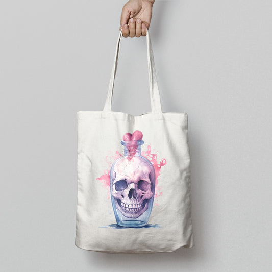 Skull in Bottle with Heart Design Tote Bag Product