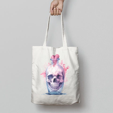Skull in Bottle with Heart Design Tote Bag Product