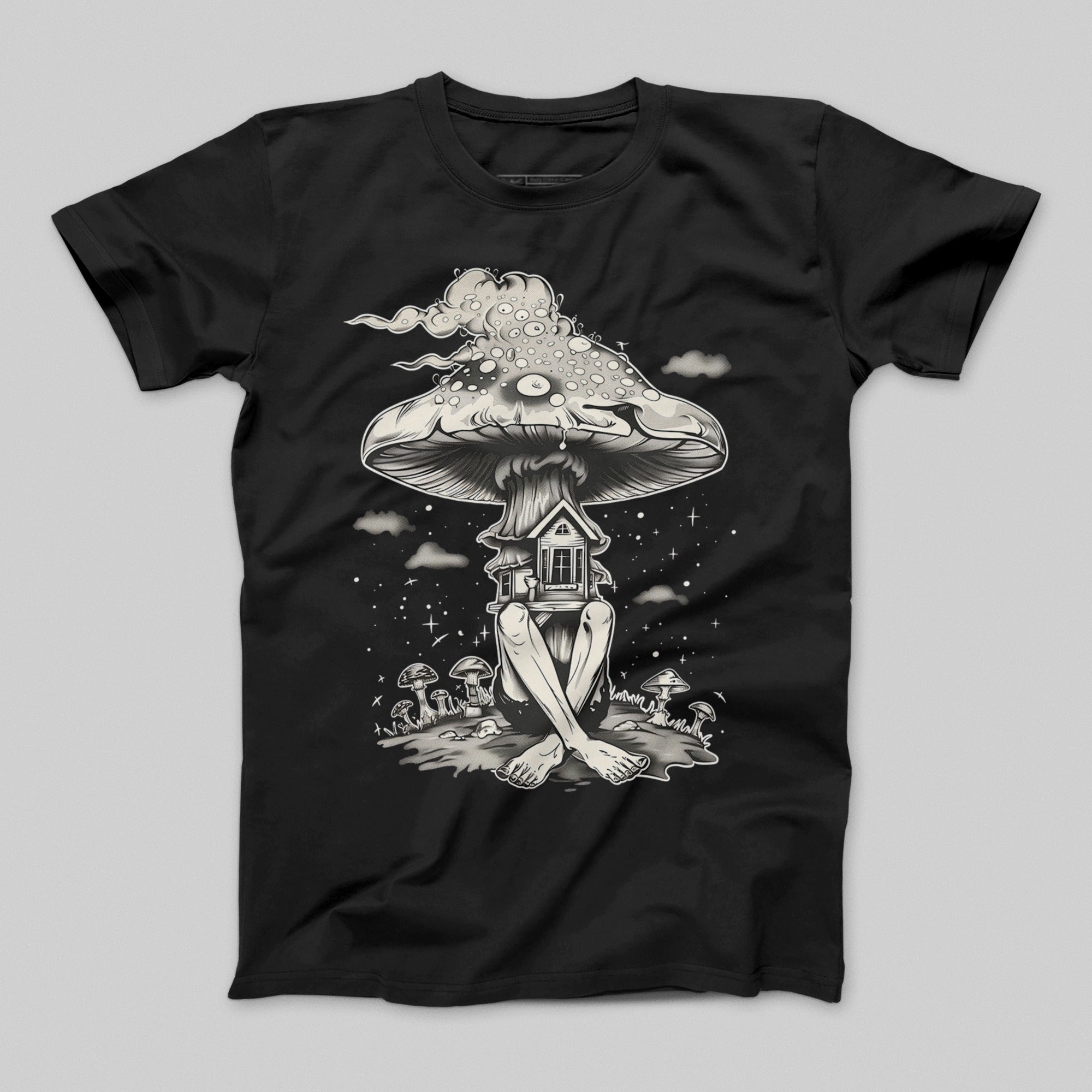 Surreal Mushroom House with Stars Night Shirt