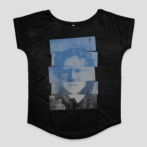 Distressed Graphic Art Face Dark Tee Shirt