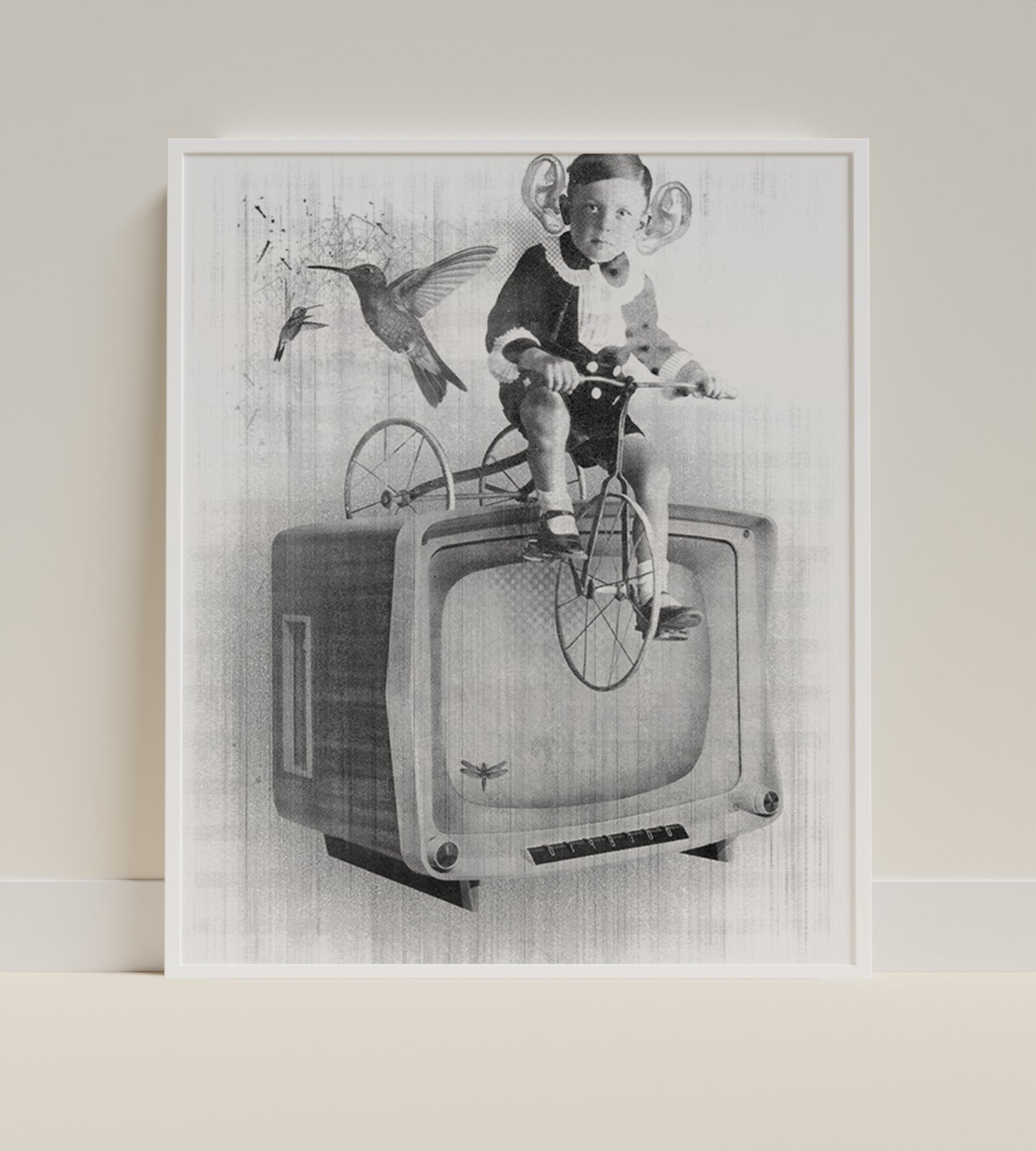 Vintage Style Child on Bicycle Surreal Art Poster Print