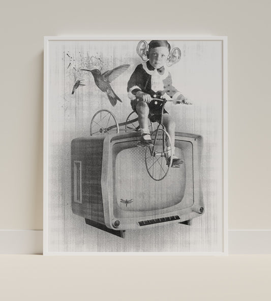 Vintage Style Child on Bicycle Surreal Art Poster Print
