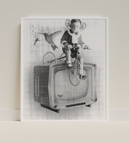 Vintage Style Child on Bicycle Surreal Art Poster Print