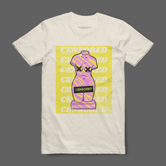 Bold Censored Graphic Statue Art T-Shirt