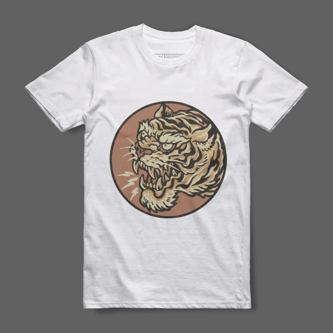 Fierce Tiger Head Graphic on White T-Shirt