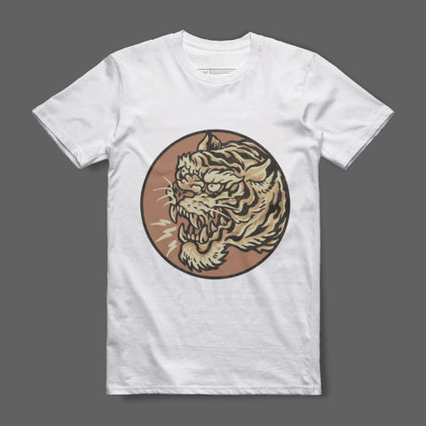 Fierce Tiger Head Graphic on White T-Shirt