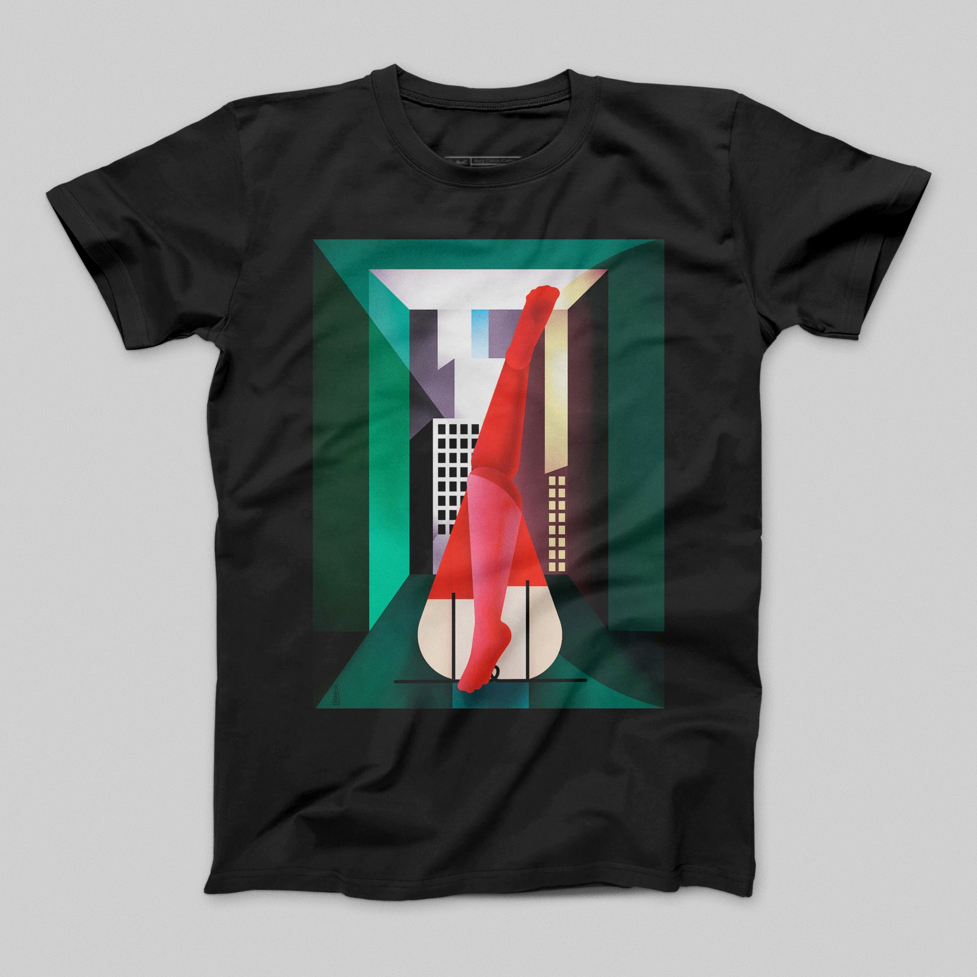 Vibrant Abstract Urban Design Black T-Shirt