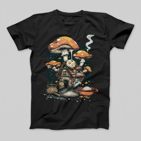 Enchanted Mushroom Cottage Art Graphic T-Shirt