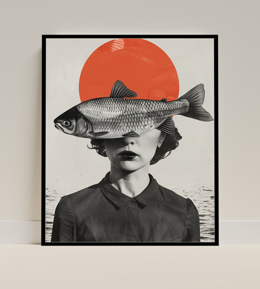 Abstract Surreal Artwork Featuring Woman With Fish