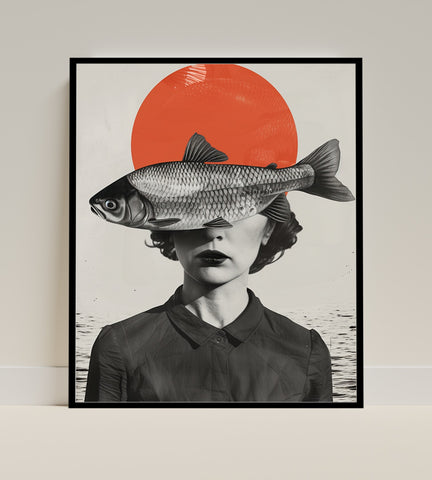 Abstract Surreal Artwork Featuring Woman With Fish