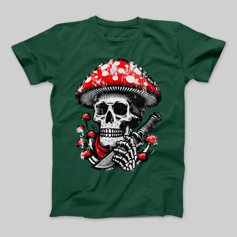 Skull with Mushrooms and Knife Graphic T-Shirt