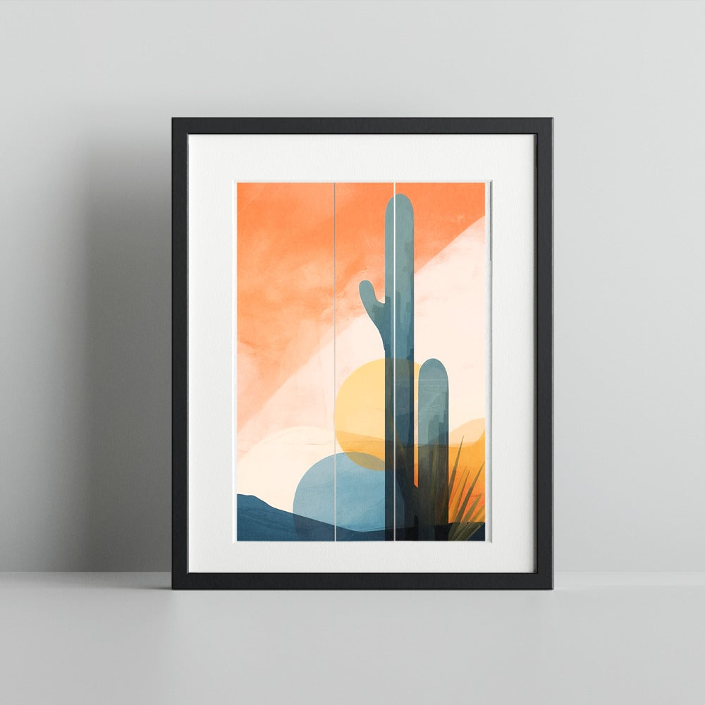 Abstract Desert Scene with Cactus Framed Art Print