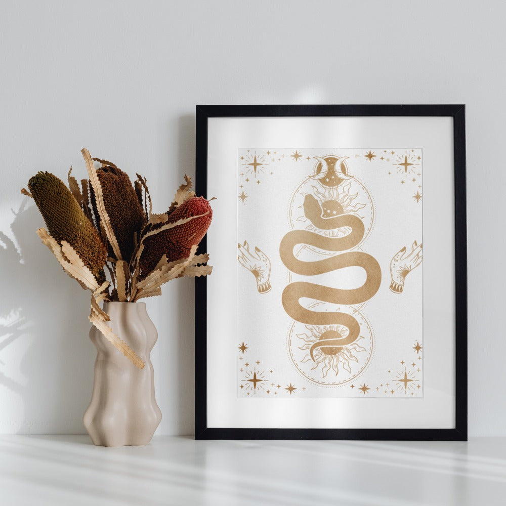Snake and Hand Illustration Framed Artwork Piece