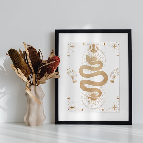 Snake and Hand Illustration Framed Artwork Piece
