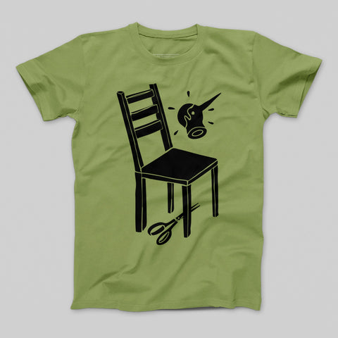 Quirky Chair and Scissors Graphic Print T-Shirt