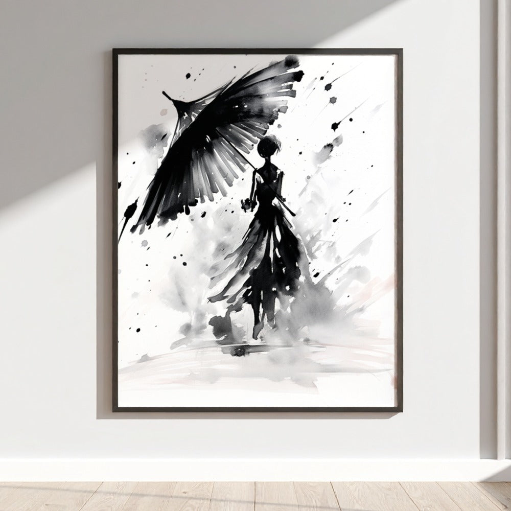 Abstract Silhouette with Umbrella Wall Art Print
