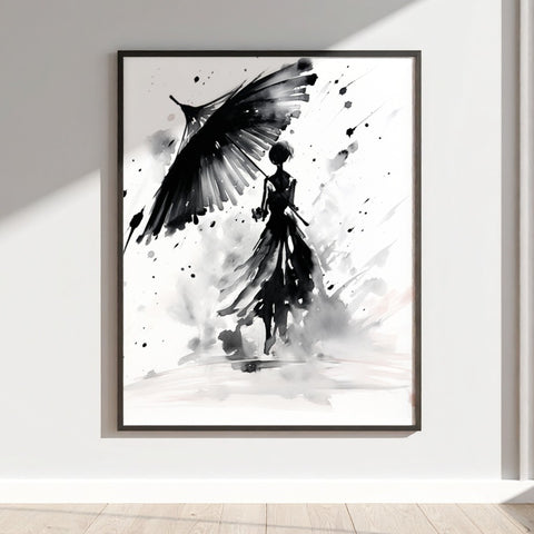 Abstract Silhouette with Umbrella Wall Art Print