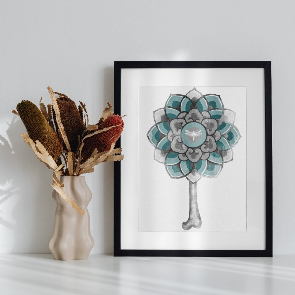 Abstract Floral Artwork in Black Frame Home Decor