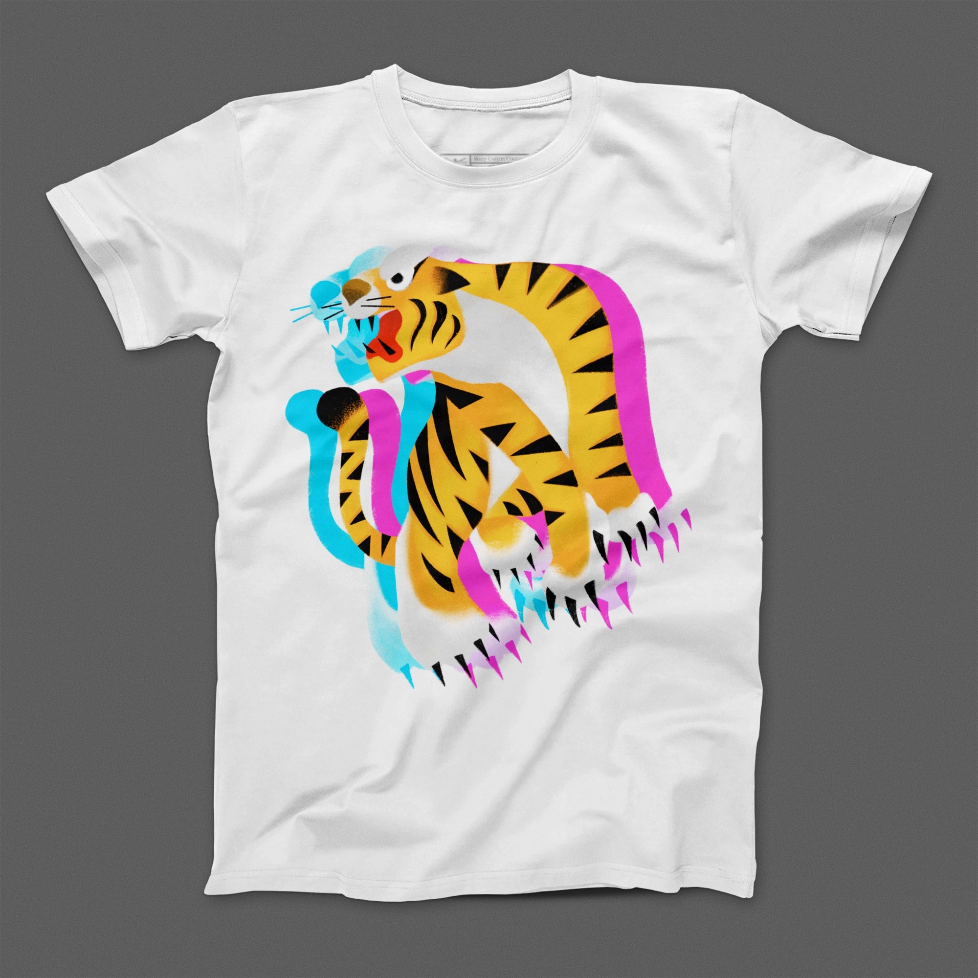 Vibrant Abstract Tiger and Blue Lily T-shirt