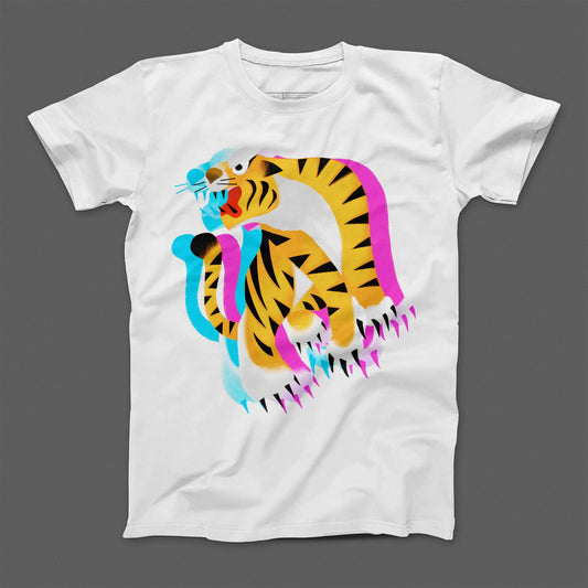 Vibrant Abstract Tiger and Blue Lily T-shirt