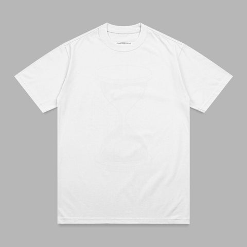 White t-shirt with a faint hourglass graphic and "COTTON CO." logo.