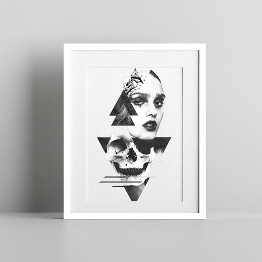 Surreal Artwork of Woman and Skull Print Framed Art