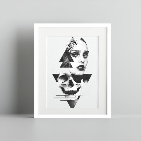 Surreal Artwork of Woman and Skull Print Framed Art