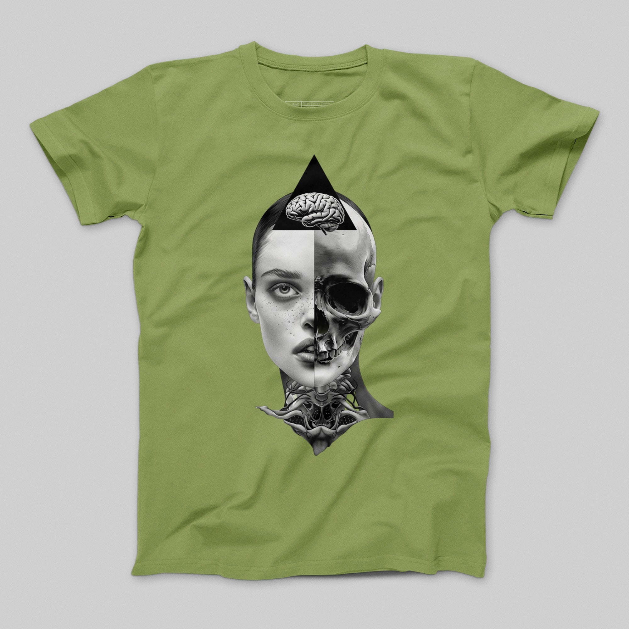 Half Human Skull Graphic Design T-Shirt