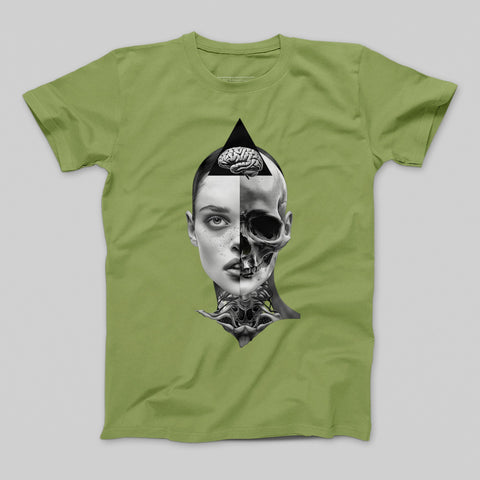Half Human Skull Graphic Design T-Shirt