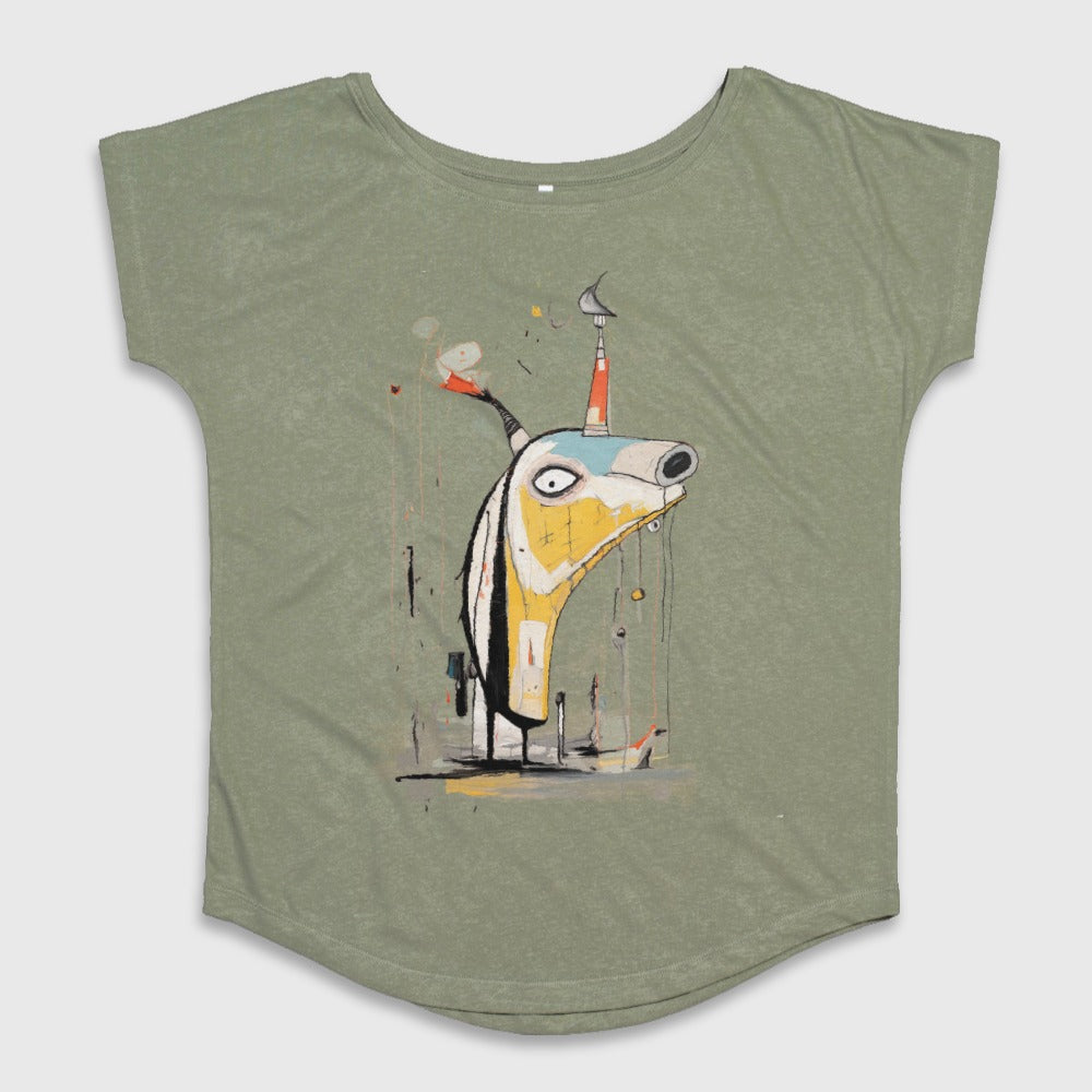 Abstract Animal Head Art Olive Green T-Shirt