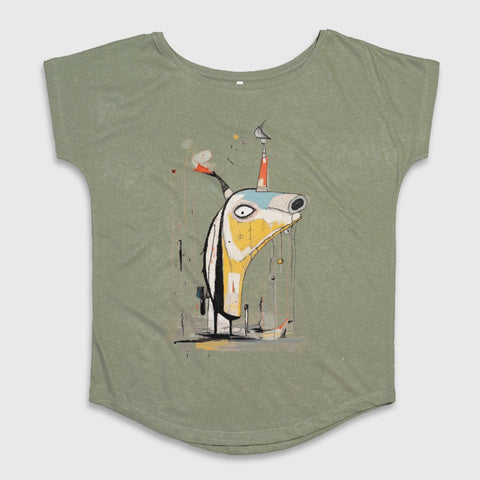 Abstract Animal Head Art Olive Green T-Shirt