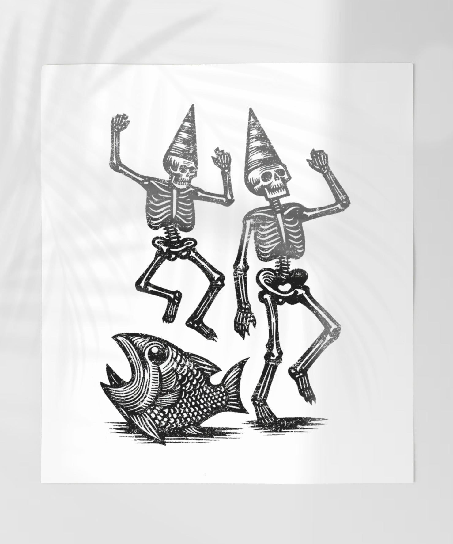 Dancing Skeletons with Fish Illustration Art Poster