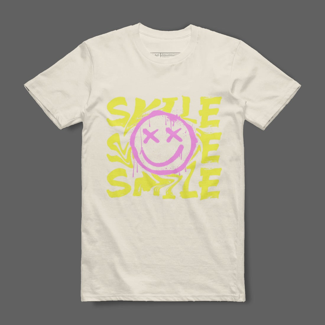 Smile Yellow with Pink Face on White T-Shirt