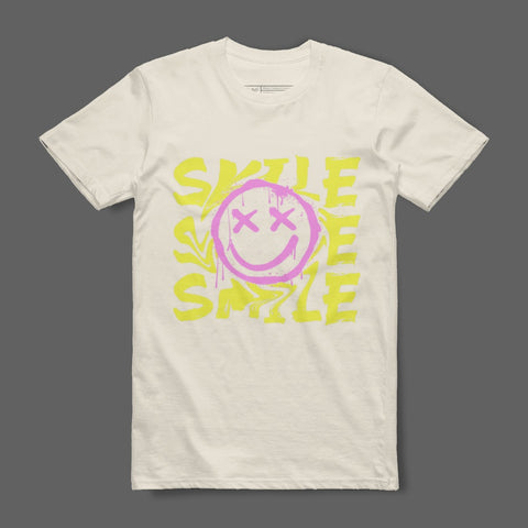 Smile Yellow with Pink Face on White T-Shirt
