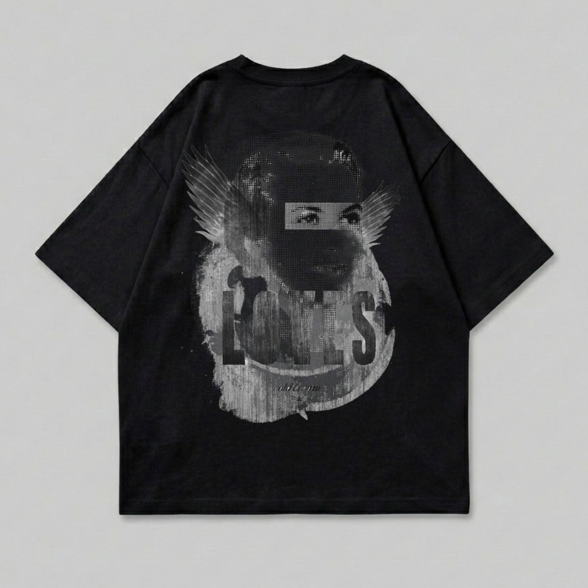 Black Tee Pixel Face Wings LOVES Graphic product type
