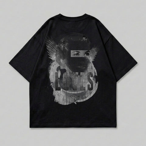 Black Tee Pixel Face Wings LOVES Graphic product type