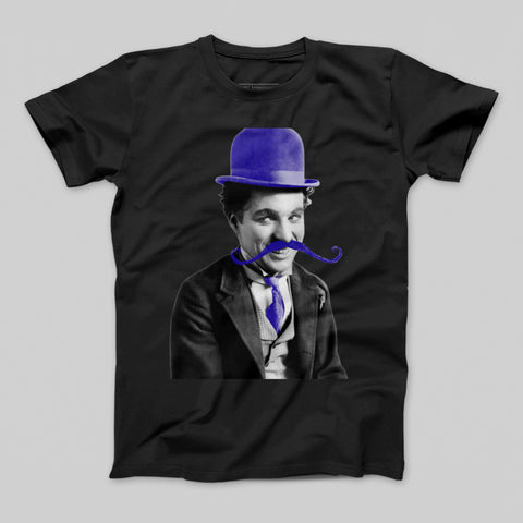 Black Shirt with Cartoonish Blue Hat and Mustache